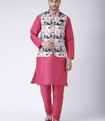 Multicolor Cotton 3Pcs Kurta Pajama Waistcoat