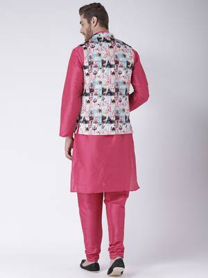 Multicolor Cotton 3Pcs Kurta Pajama Waistcoat 4