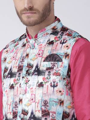 Multicolor Cotton 3Pcs Kurta Pajama Waistcoat 5