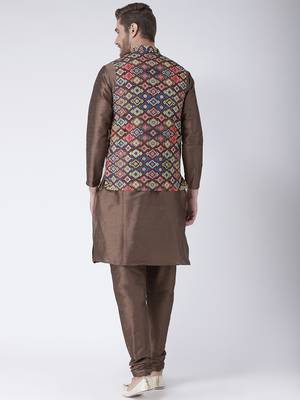 Multicolor Cotton 3Pcs Kurta Pajama Waistcoat 2
