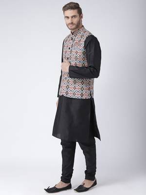 Multicolor Cotton 3Pcs Kurta Pajama Waistcoat 2