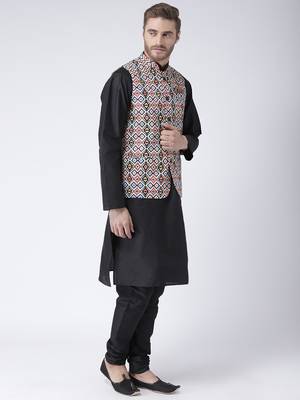 Multicolor Cotton 3Pcs Kurta Pajama Waistcoat 3