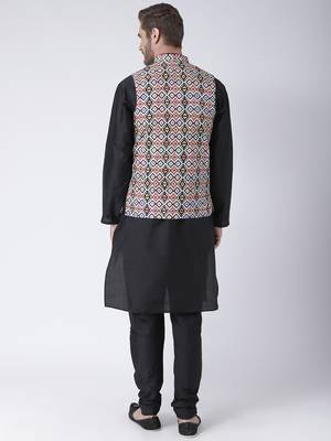 Multicolor Cotton 3Pcs Kurta Pajama Waistcoat 4