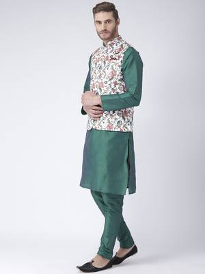 Multicolor Cotton 3Pcs Kurta Pajama Waistcoat 2