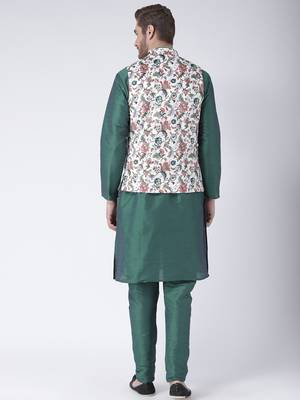Multicolor Cotton 3Pcs Kurta Pajama Waistcoat 4