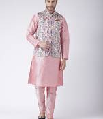 Multicolor Cotton 3Pcs Kurta Pajama Waistcoat