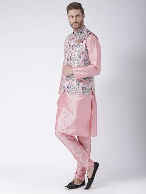 Multicolor Cotton 3Pcs Kurta Pajama Waistcoat 2