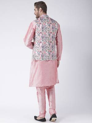 Multicolor Cotton 3Pcs Kurta Pajama Waistcoat 4