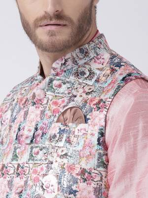 Multicolor Cotton 3Pcs Kurta Pajama Waistcoat 5