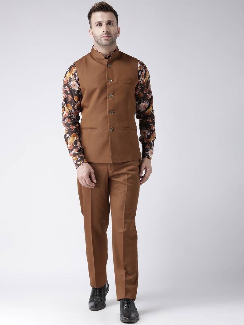 Brown Nehru Jacket Combination Men Nehru Jacket With White Kurta
