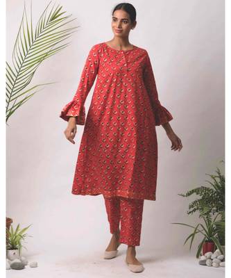 red Aisha cotton Kurta 1