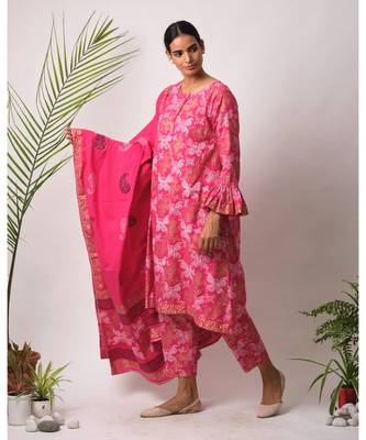 Pink Chaaya cotton Kurta,Pant And Dupatta Set of three 1