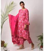 Pink Chaaya cotton Kurta,Pant And Dupatta Set of three
