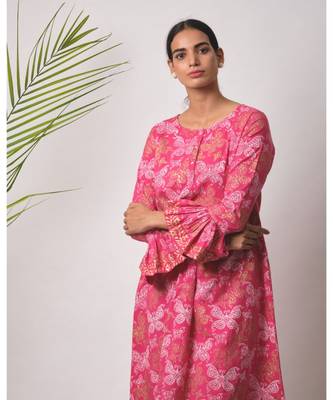 Pink Chaaya cotton Kurta,Pant And Dupatta Set of three 4