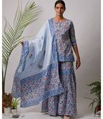 turquoise Daksha cotton Kurta,Sharara And Dupatta Set of three