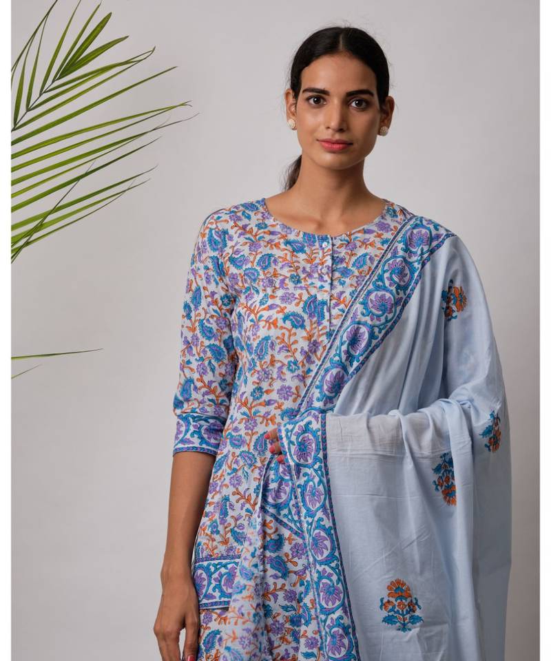 turquoise Daksha cotton Kurta,Sharara And Dupatta Set of three