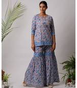 turquoise Dhriti cotton Kurta And Sharara Hand Block Set