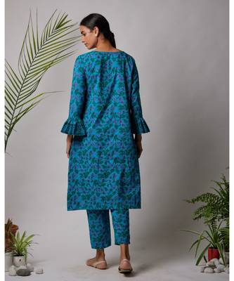 Blue Damini cotton kurta,Pant And Dupatta Set of three 1