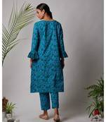 Blue Damini cotton kurta,Pant And Dupatta Set of three
