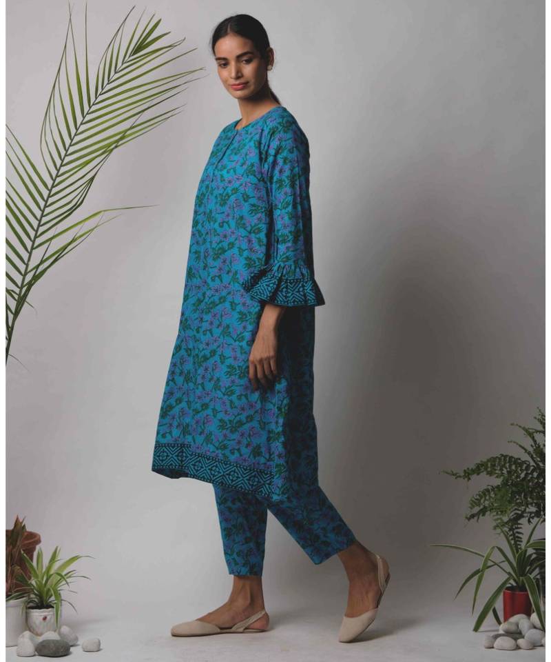 Blue Darika cotton Kurta And Pant Set