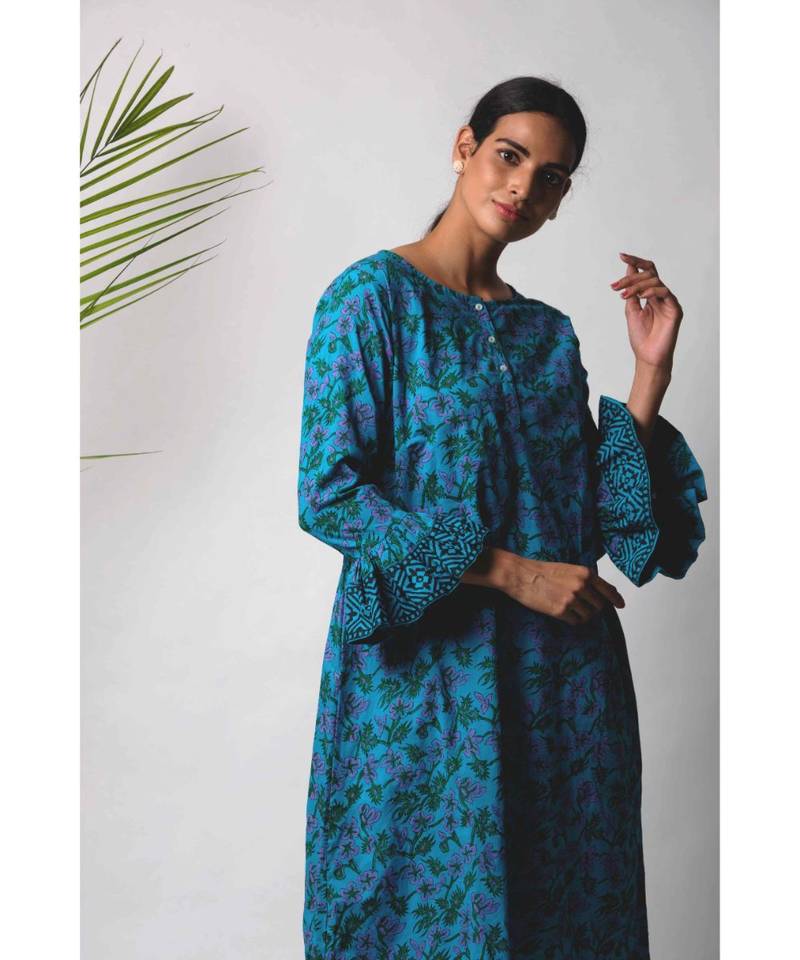 Blue Darika cotton Kurta And Pant Set