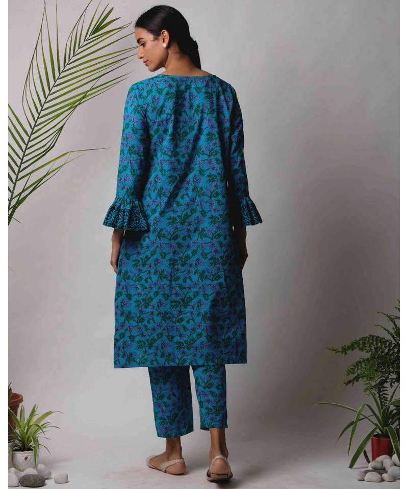 Blue Darika cotton Kurta And Pant Set