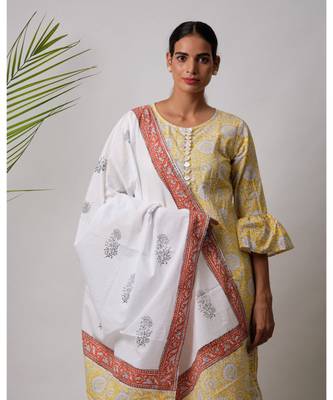 Yellow Ekani cotton Kurta,Pant And Dupatta Set of three 2