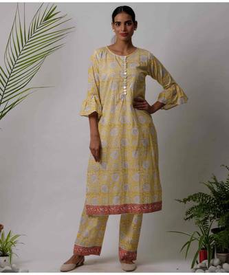 Yellow Eta cotton Kurta And Pant Set 1