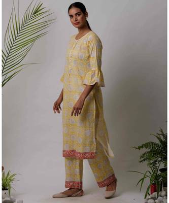 Yellow Eta cotton Kurta And Pant Set 2