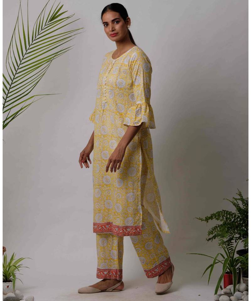 Yellow Eta cotton Kurta And Pant Set