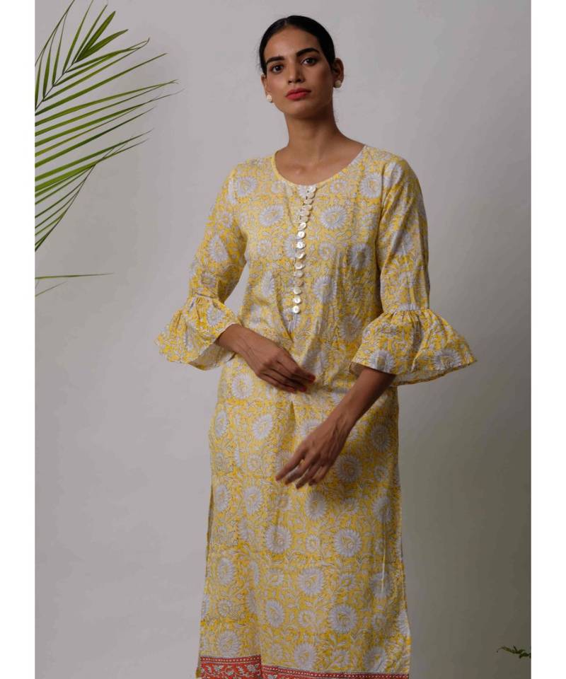 Yellow Eta cotton Kurta And Pant Set