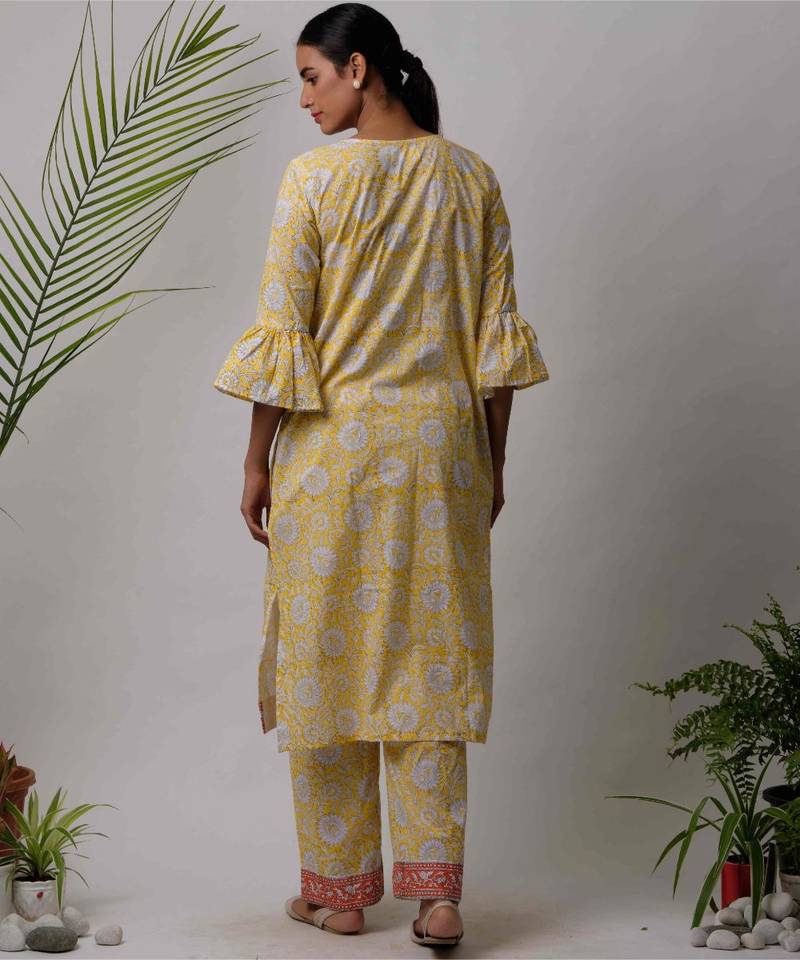 Yellow Eta cotton Kurta And Pant Set
