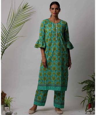 Green  Faiza cotton Kurta And Pant Set 1
