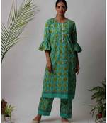 Green  Faiza cotton Kurta And Pant Set