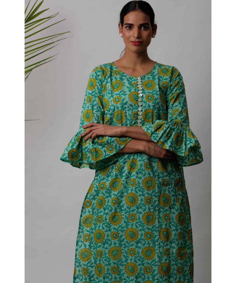 Green  Faiza cotton Kurta And Pant Set