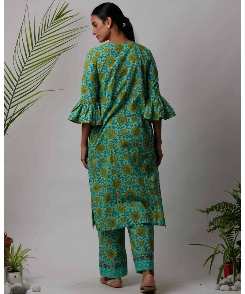 Green  Faiza cotton Kurta And Pant Set