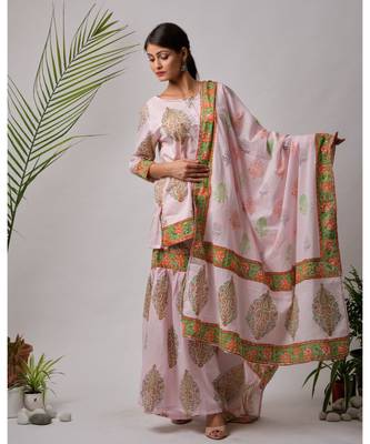 pink Hiral cotton Kurta,Sharara And Dupatta Set of three 1