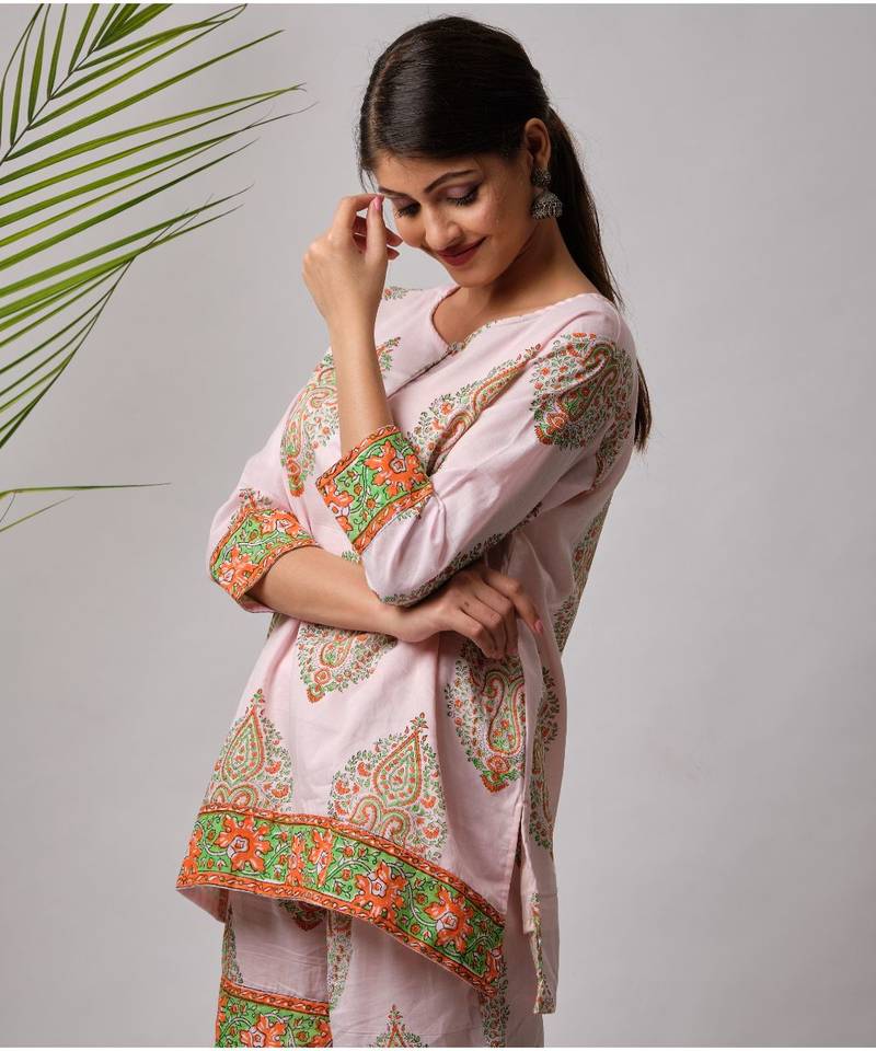 pink Hiral cotton Kurta,Sharara And Dupatta Set of three