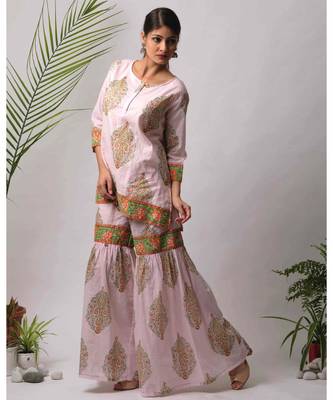 pink Hema cotton Kurta And Sharara Set of two 1