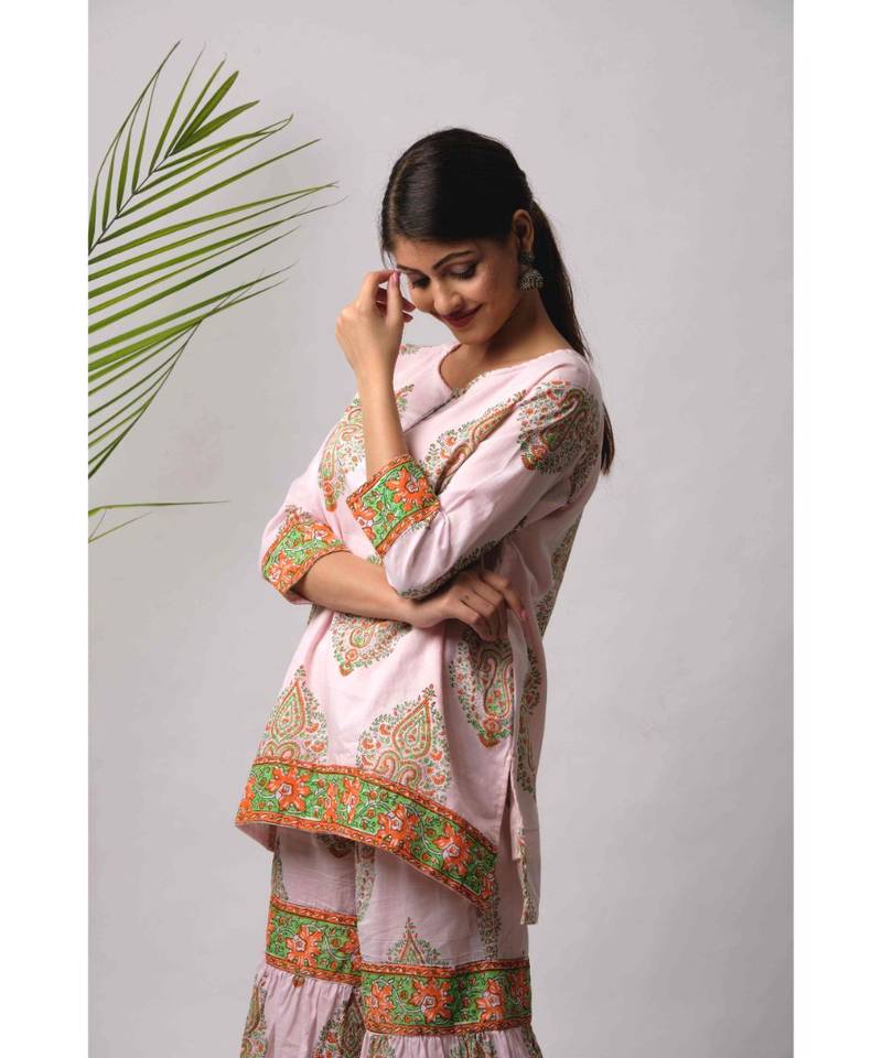 pink Hema cotton Kurta And Sharara Set of two
