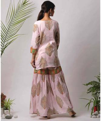pink Hema cotton Kurta And Sharara Set of two 3