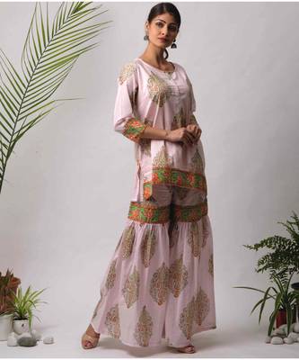 pink Hema cotton Kurta And Sharara Set of two 4
