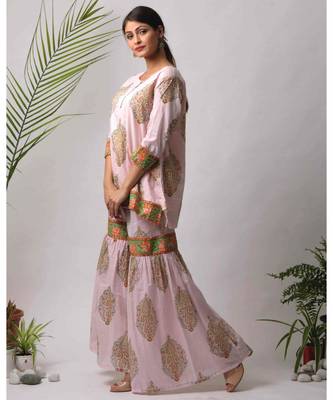 pink Hema cotton Kurta And Sharara Set of two 5