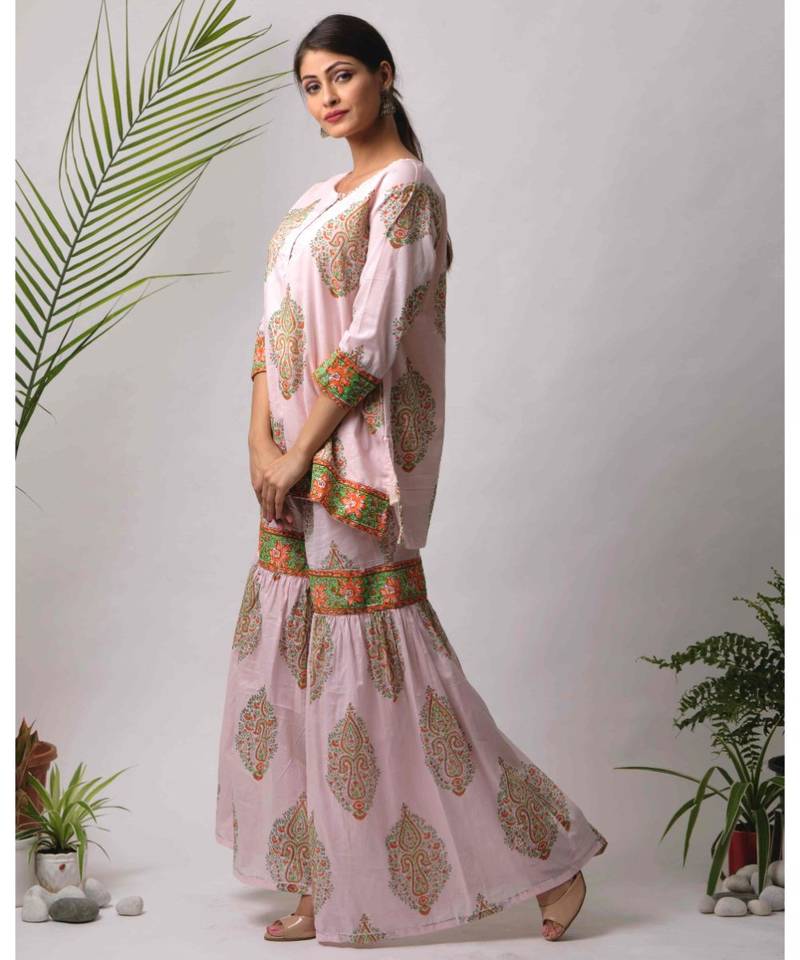 pink Hema cotton Kurta And Sharara Set of two