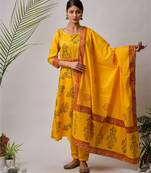 Yellow Imana cotton Kurta,Pant And Dupatta Set of three