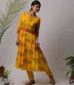 Yellow Isha cotton Kurta And Pant Set