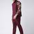 Maroon Plain Cotton Stitched Nehru Jacket And Trousers