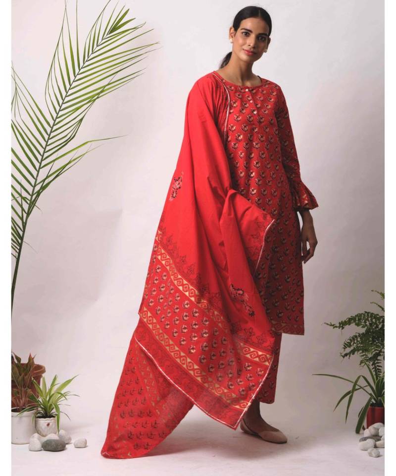 red Aria cotton Dupatta