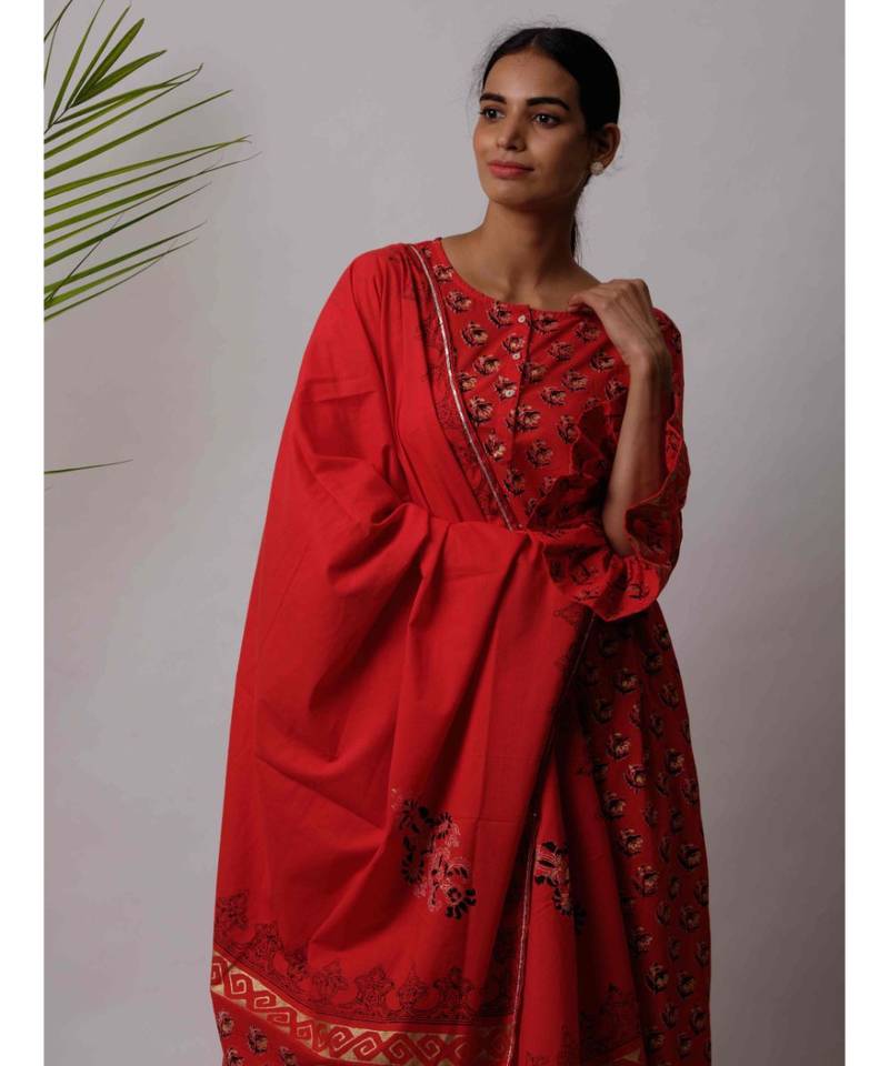 red Aria cotton Dupatta