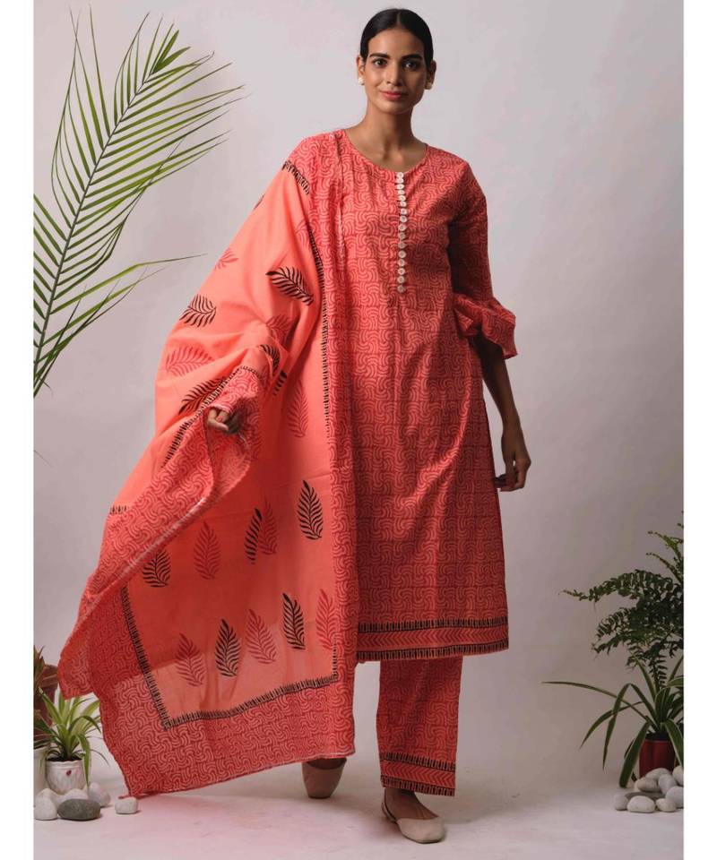 peach Buti cotton Dupatta